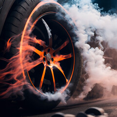Smoking sport's car tire. Generative ai