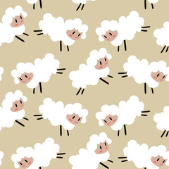 Seamless vector pattern with sheep. Cartoon sheep background. Fabric paint.