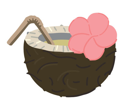 coconut drink with pink flower and straw clip art preview