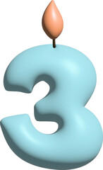 3D blue pastel colours festive number 3 with a candle