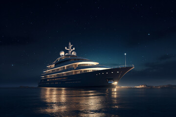Fototapeta na wymiar cruise ship in the sea Superyacht at anchor under the stars, Generative AI 