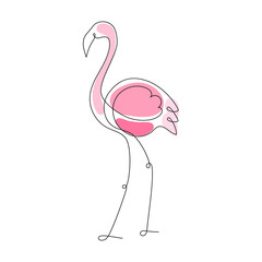 Flamingo One Continuous Line Logo design. Hand Draw tropical bird with Pink Shapes. Single Line Art. Simple outline style. Vector, PNG illustration isolated on white background