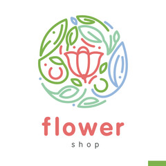 Vector elegant logo design template in trendy linear style. Emblem for floral shop or studio, wedding florist, creator of custom floral arrangements.