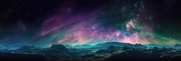 Fototapeta na wymiar Purple Green Purple Space , Panoramic Background. Generative AI