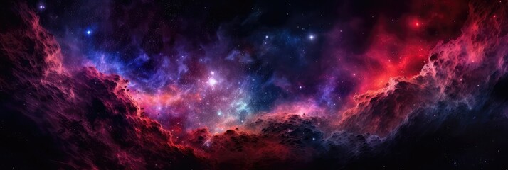 Plakat Red Blue Purple Space , Panoramic Background. Generative AI