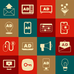 Set Light bulb with concept of idea, Advertising, Mobile review rating, Mail and e-mail and Browser setting icon. Vector