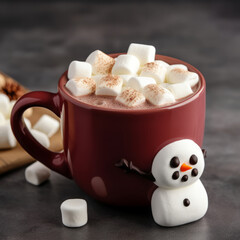 Obraz na płótnie Canvas Christmas mug of hot chocolate with little marshmallows. Illustration AI Generative.