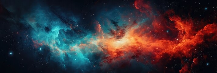 Red Orange Blue Space , Panoramic Background. Generative AI
