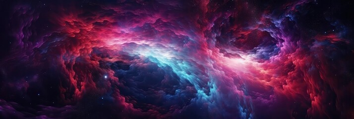 Obraz na płótnie Canvas Red Purple Blue Space , Panoramic Background. Generative AI