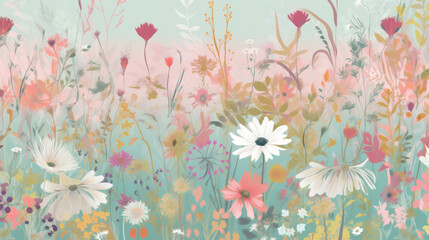 Fototapeta na wymiar Summer meadow background. Illustration AI Generative.