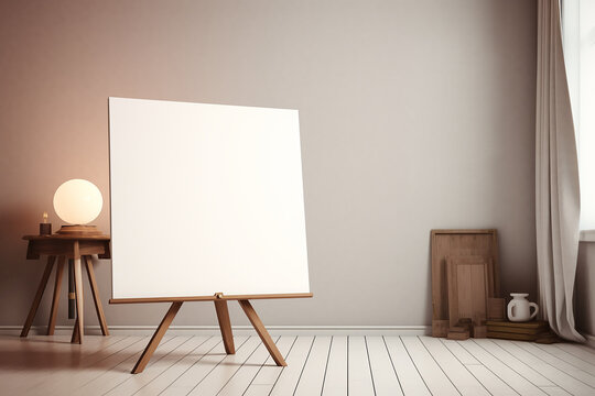 Blank Painting Canvas in a home for mockup purpose 