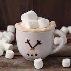 Fototapeta na wymiar Christmas mug of hot chocolate with little marshmallows. Illustration AI Generative.