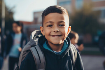 Young smiling boy ready to back to school, AI generated