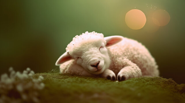 Cute dream sheep. Illustration AI Generative