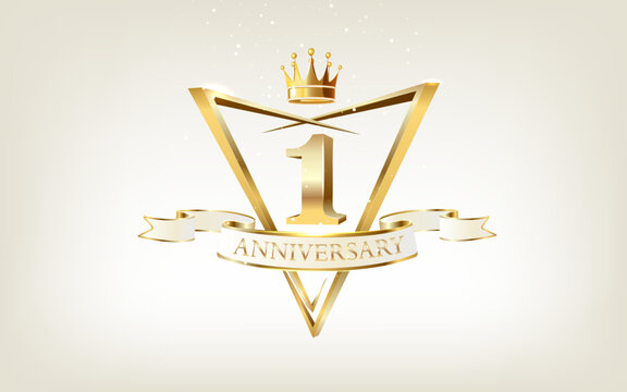 1th Anniversary celebration. Gold numbers with glitter gold confetti, serpentine.