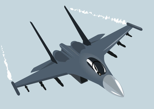 Su-35 multi purpose super maneuverable fighter with a controlled thrust vector . Vector image.