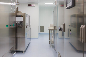 Interior view of medical laboratory of vaccine research factory.