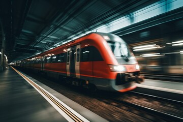 Fototapeta na wymiar Fast train with motion blur. Generative AI