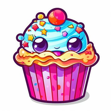 illustration of a sticker cupcake - generative ai