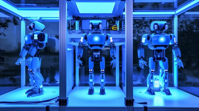 AI-driven robotics lab displaying a variety of robot parts and advanced electronics, emphasizing the cutting-edge innovations and developments in artificial intelligence and engineering. Generative AI