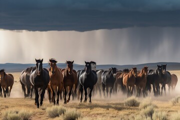 AI Generative. "Unleash Your Inner Wild: Experience the Majestic Beauty of Free-Roaming Horses"