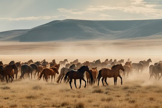 AI Generative. "Unleash Your Wild Side: Experience the Thrill of Freedom with Our Galloping Herd of Wild Horses"