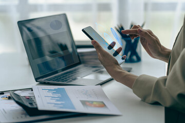 Fototapeta premium Investors increase revenue share, stock market reports, small business and finance with core performance, documents, graphs, financial charts of businesses, business ideas, financial accounts. 