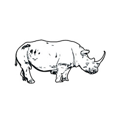 black and white sketch of a rhinoceros with transparent background