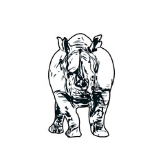 black and white sketch of a rhinoceros with transparent background