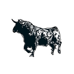 black and white sketch of a bull with transparent background