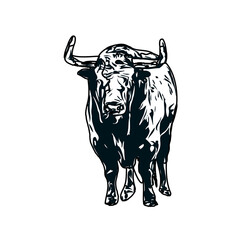black and white sketch of a bull with transparent background