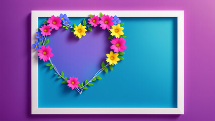 AI generated illustration of a modern white frame with a flower made frame inside and copyspace for your text or image