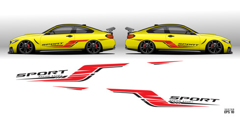 Fototapeta na wymiar Racing car wrap design vector. Graphic abstract stripe racing background kit designs for wrap vehicle, race car_20230426