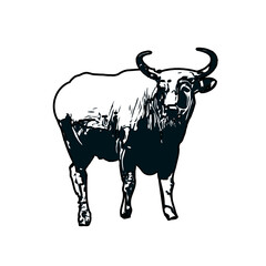 black and white sketch of a bull with transparent background