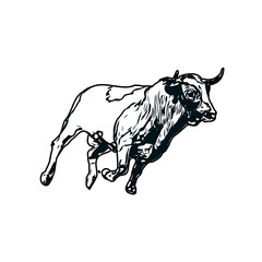 black and white sketch of a bull with transparent background