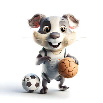 3D Render of a Cute White Squirrel with a soccer ball