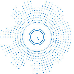 Blue line Clock icon isolated on white background. Time symbol. Abstract circle random dots. Vector