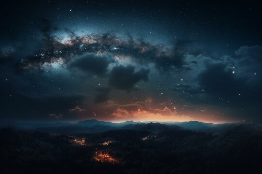 A painting of a night sky with stars and clouds. Generative AI