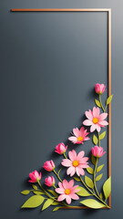 AI generated illustration of a modern elegant frame with flowers around and copyspace for your text or image