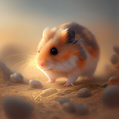Hamster in the sand. 3D rendering. Digital illustration.