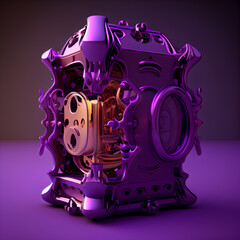 3d rendering of a robot with gears inside on a purple background