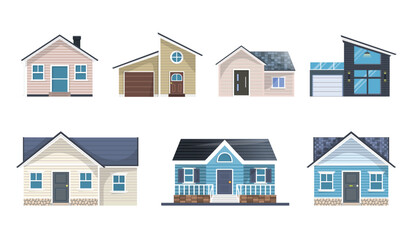 Houses flat vector icon. Modern homes with vinyl siding panel illustration. - 596749112