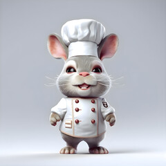 Fototapeta na wymiar 3D Illustration of a Cute Cartoon White Rat Chef Character