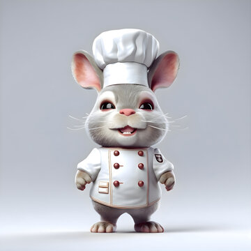 3D Illustration of a Cute Cartoon White Rat Chef Character