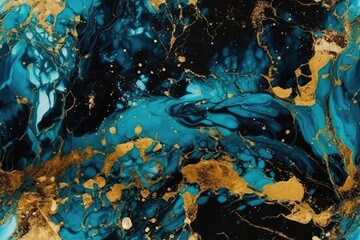 Blue and Gold watercolor alcohol ink pattern generative ai