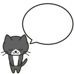 丁寧にお辞儀をして何かを伝えるハチワレ黒猫