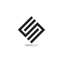 Modern letter e m rectangle shape cube line art minimal logo