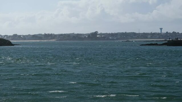mouth of the port, peninsula of Gavres. View on the city of Lorient. Morbihan, south brittany, france 