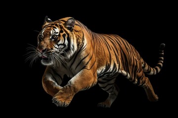 Fototapeta na wymiar Jumping Bengal tiger animation with pose to pose in 3D and alpha work path. Generative AI