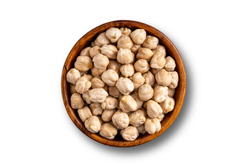 Chick pea uncooked beens. Studio shoot isolated on white background. Up view shoot.
